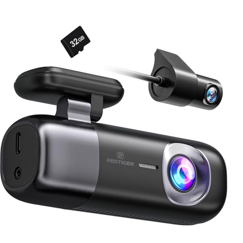 REDTIGER 【4K+1080P】 ドライブレコーダー 前後カメラ 800万画素 UHD WiFi&GPS付き 超広角170° 小型ドラレコ 駐車監視機能 HDR/WDR搭載 夜間撮影 F値1.5 衝撃録画 Gセンサー 全国LED信号機対応 どらいぶれこーだー リアカメラ360° 回転 取付簡単 初心者可 日本語取扱説明書 32GBSDカード付き Dash Cam(F9)